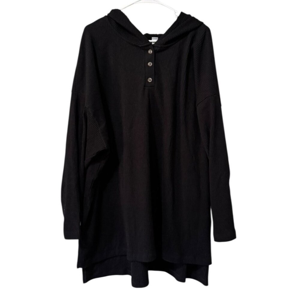 Old Navy Women Size 3X Long Sleeve Hooded Sweater Ribbed Buttons Stretch‎ Preppy